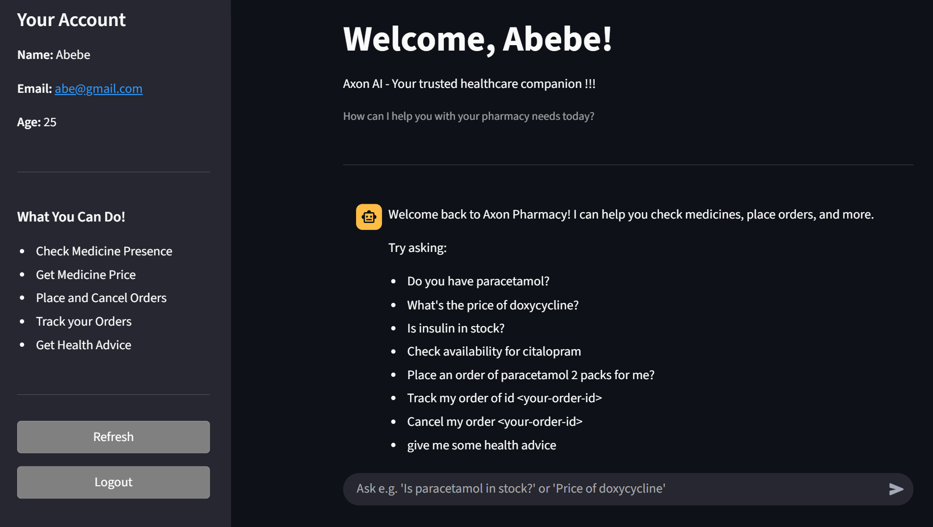 Axon-Pharma – LLM-Powered Pharmacy Service App