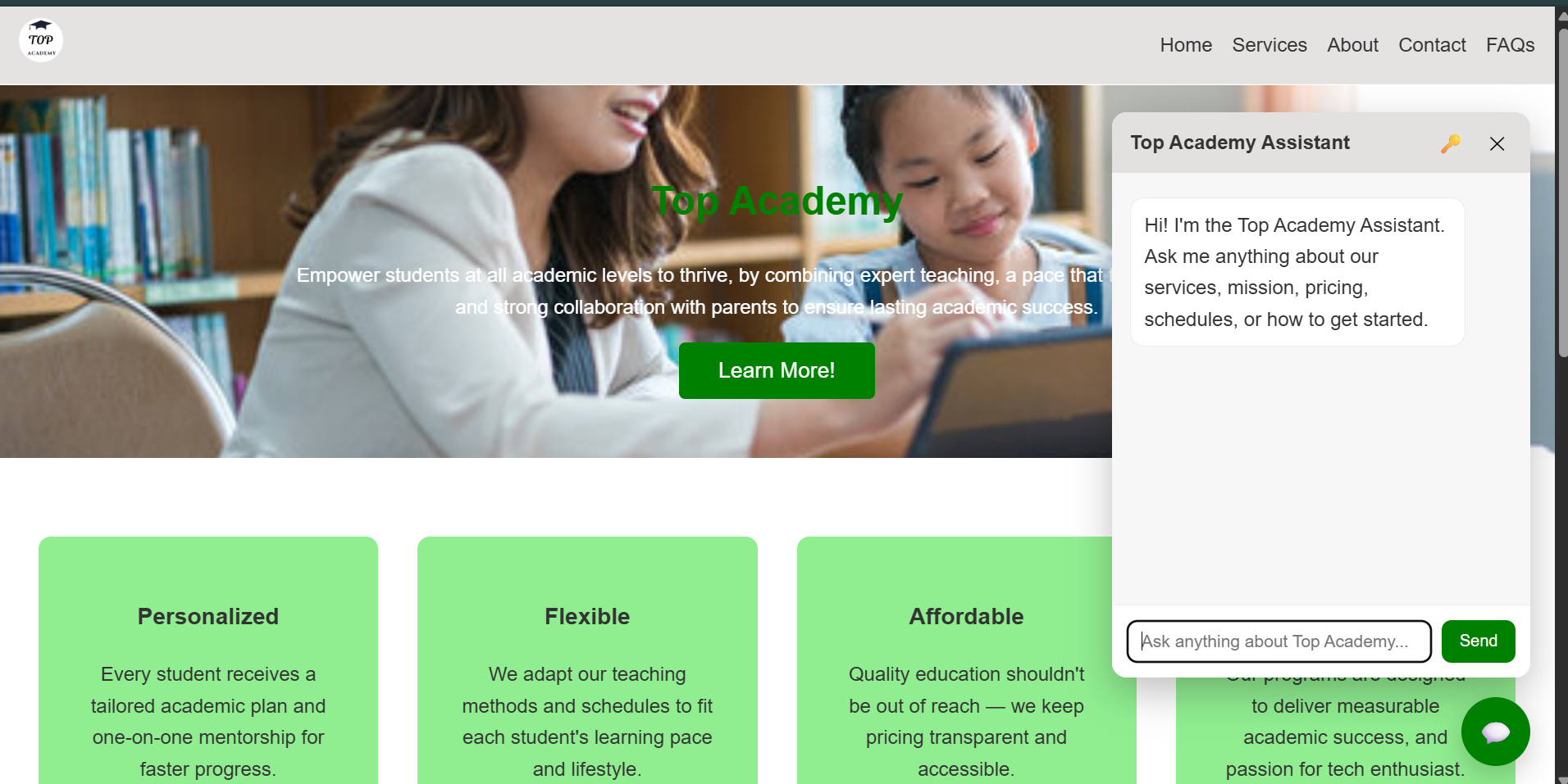 Top Academy – Educational Website with AI Assistant